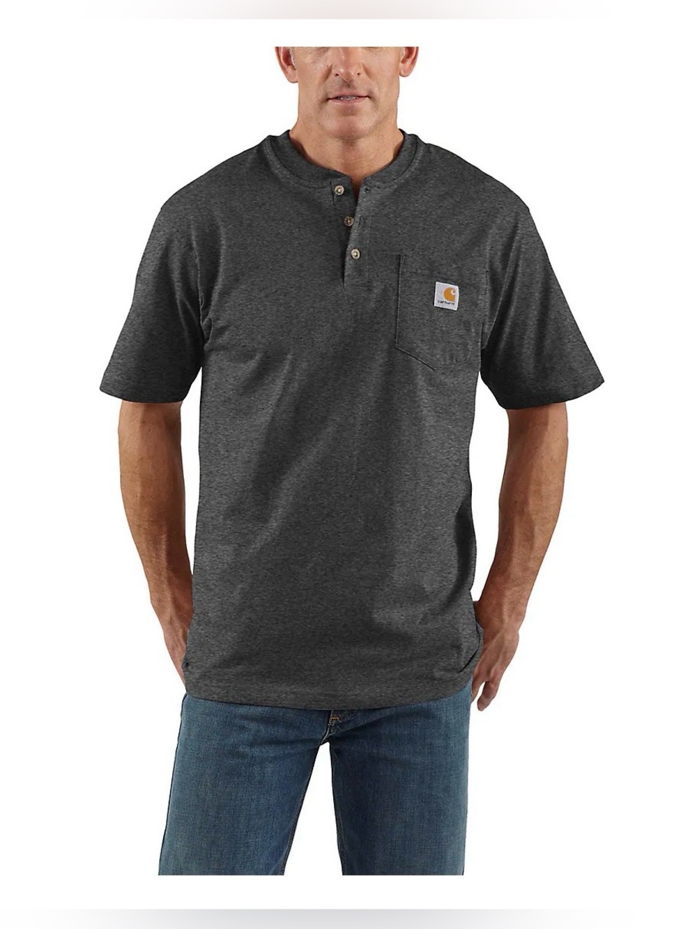 Carhartt Men's Dark Charcoal Short-Sleeve Henley Pocket Tee